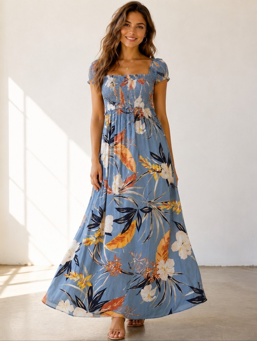 ❤️ NWT! PATRONS OF PEACE SMOCKED FLORAL BOHO MAXI DRESS, SMALL